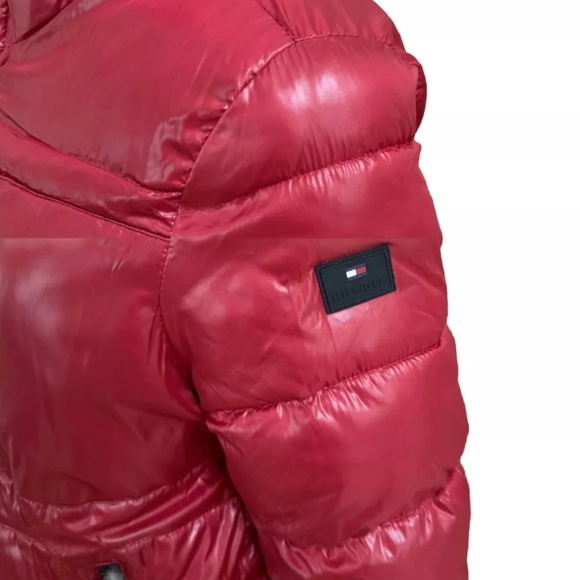 DESIGNER TH TOMMY HILFIGER MEN’S QUILTED PUFFER HOODED RED JACKET M MEDIUM - Picture 3 of 10
